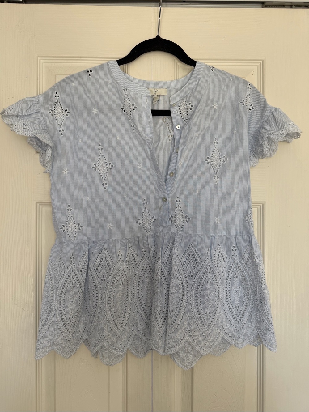 Joie Light Blue Eyelet Peplum Tunic